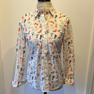 Boden The Classic White Shirt with Orange and Navy Dog Print